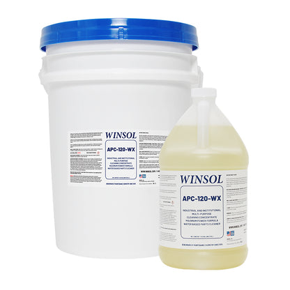 APC-120-WX industrial degreaser concentrate gallon jug and 5-gallon bucket for smoke and grease removal